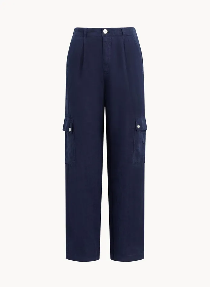 Pants Women Bella Dahl Pleated Linen Cargo Trousers Brazilian Navy