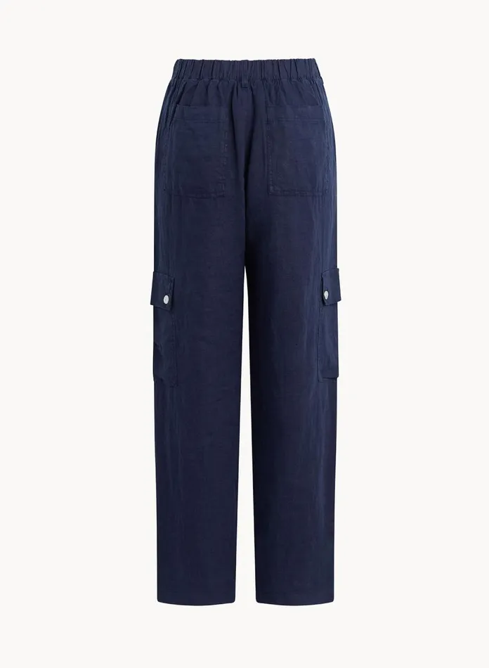 Pants Women Bella Dahl Pleated Linen Cargo Trousers Brazilian Navy Pants Women Bella Dahl Pleated Linen Cargo Trousers Brazilian Navy