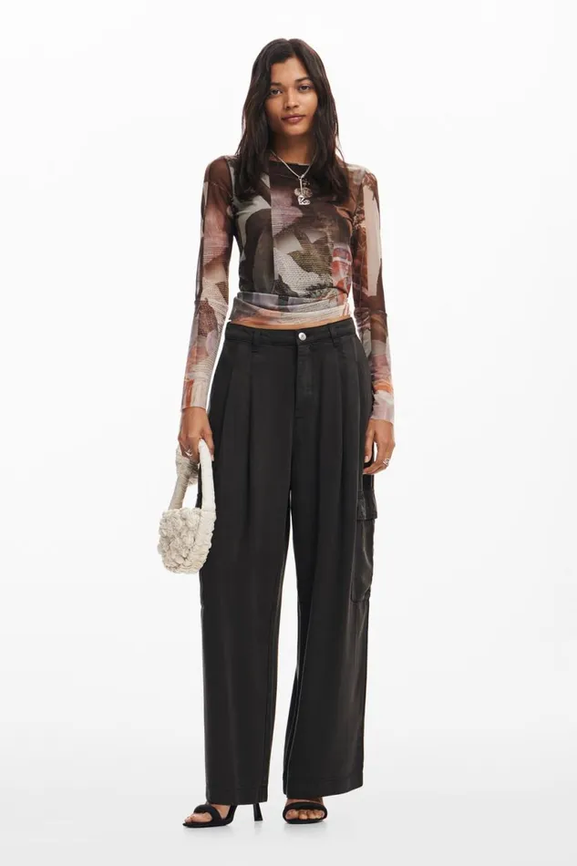 Pants Women Desigual Fluid Cargo Pants Black
