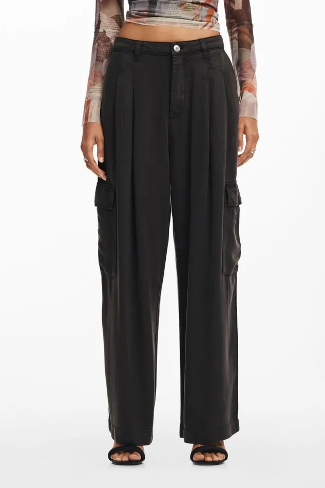 Pants Women Desigual Fluid Cargo Pants Black