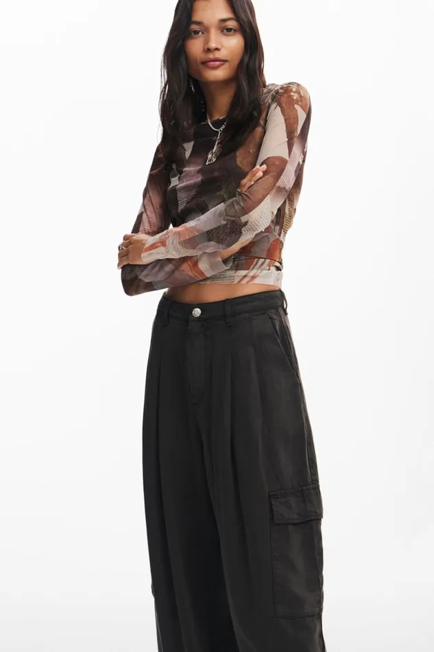 Pants Women Desigual Fluid Cargo Pants Black