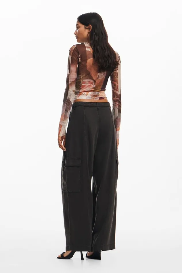 Pants Women Desigual Fluid Cargo Pants Black
