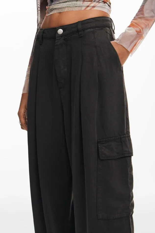 Pants Women Desigual Fluid Cargo Pants Black