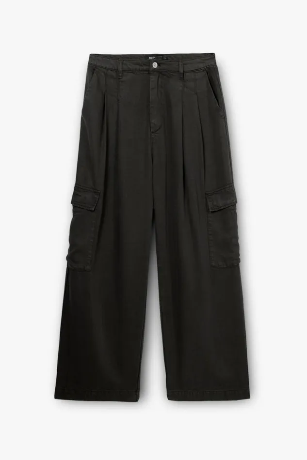 Pants Women Desigual Fluid Cargo Pants Black