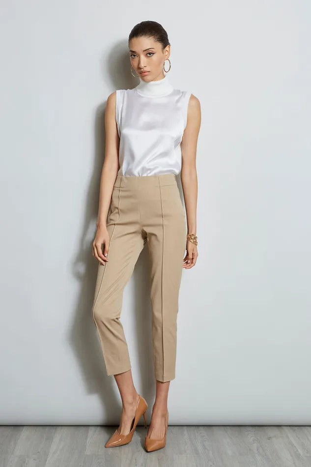 Pants Women Elie Tahari Pintuck Cropped Stretch Twill Pant RATTAN