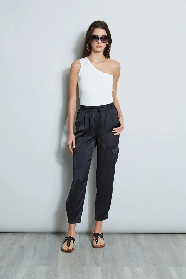 Pants Women Elie Tahari Satin Cargo Pocket Pant BLACK