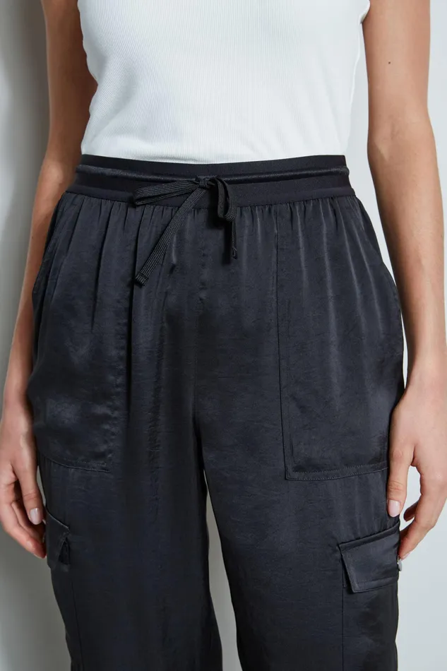 Pants Women Elie Tahari Satin Cargo Pocket Pant BLACK