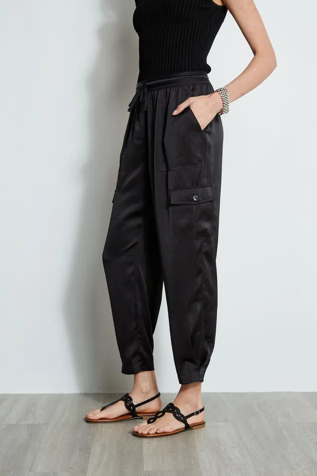 Pants Women Elie Tahari Satin Cargo Pocket Pant BLACK