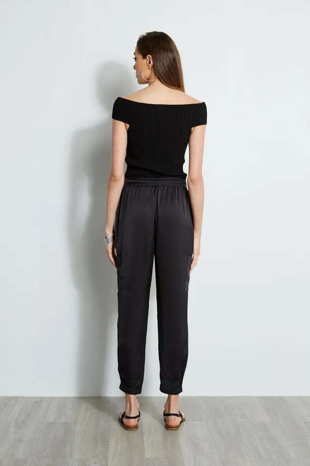 Pants Women Elie Tahari Satin Cargo Pocket Pant BLACK