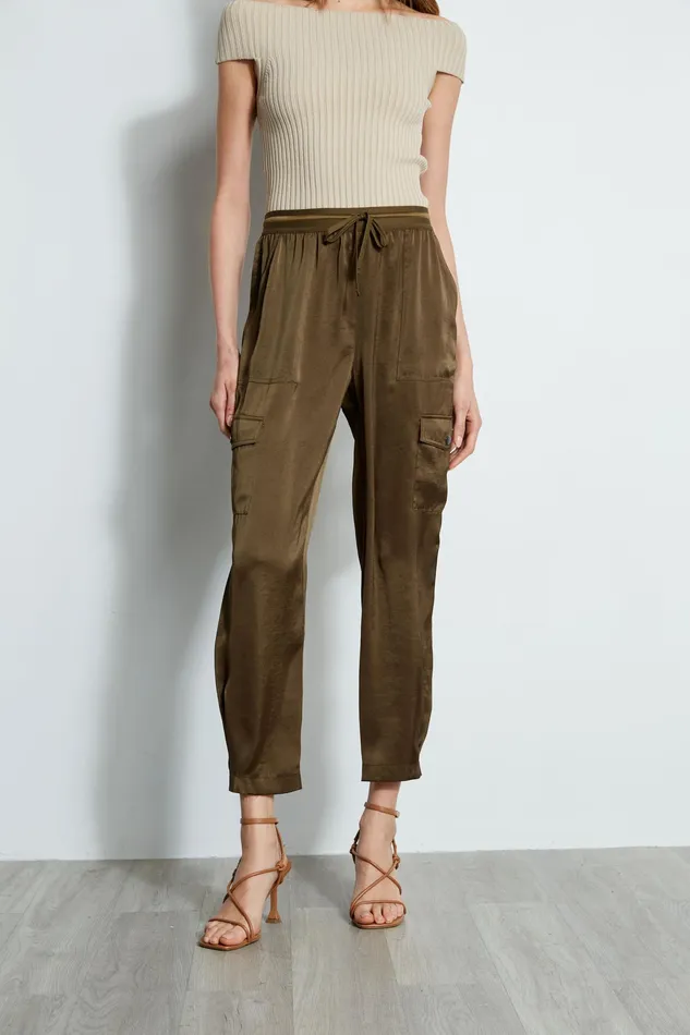 Pants Women Elie Tahari Satin Cargo Pocket Pant SAVOY
