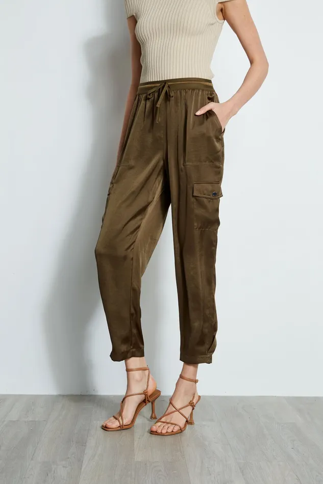 Pants Women Elie Tahari Satin Cargo Pocket Pant SAVOY