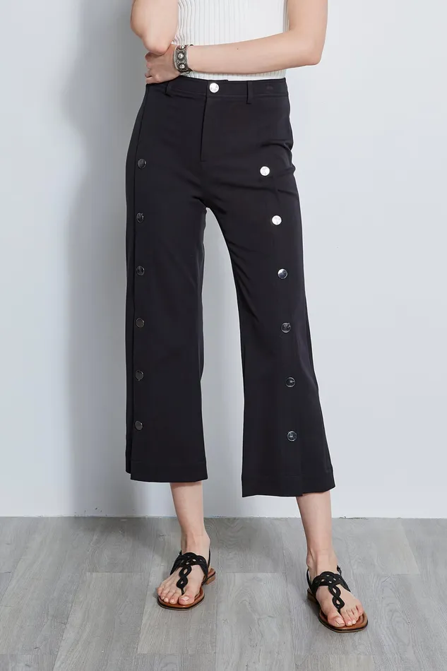 Pants Women Elie Tahari Stretch Twill Snap Pant BLACK