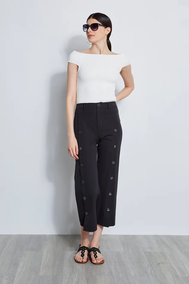 Pants Women Elie Tahari Stretch Twill Snap Pant BLACK