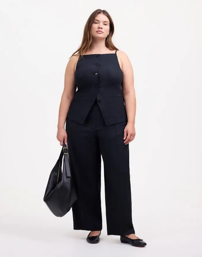 Pants Women Madewell Plus Slouchy Straight Pants In Drapey Twill True Black