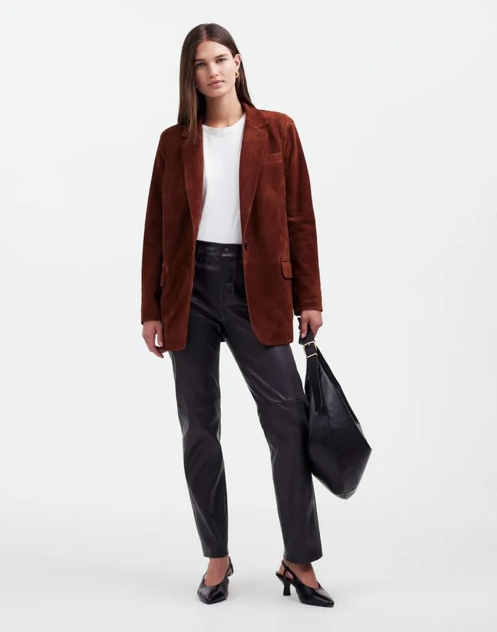 Pants Women Madewell The 03990s Straight MidRise Pant In Leather True Black