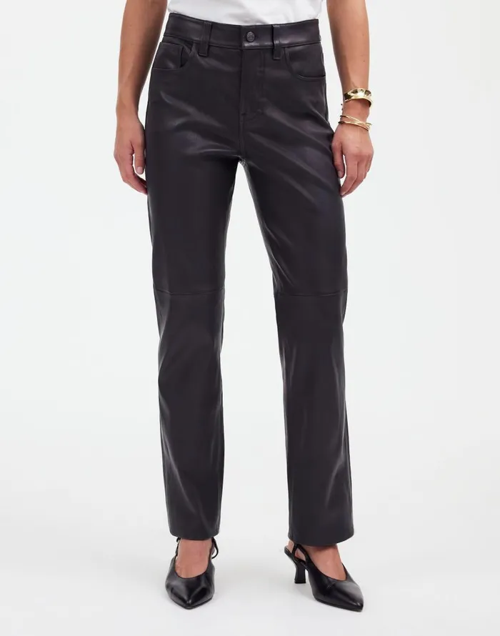 Pants Women Madewell The 03990s Straight MidRise Pant In Leather True Black
