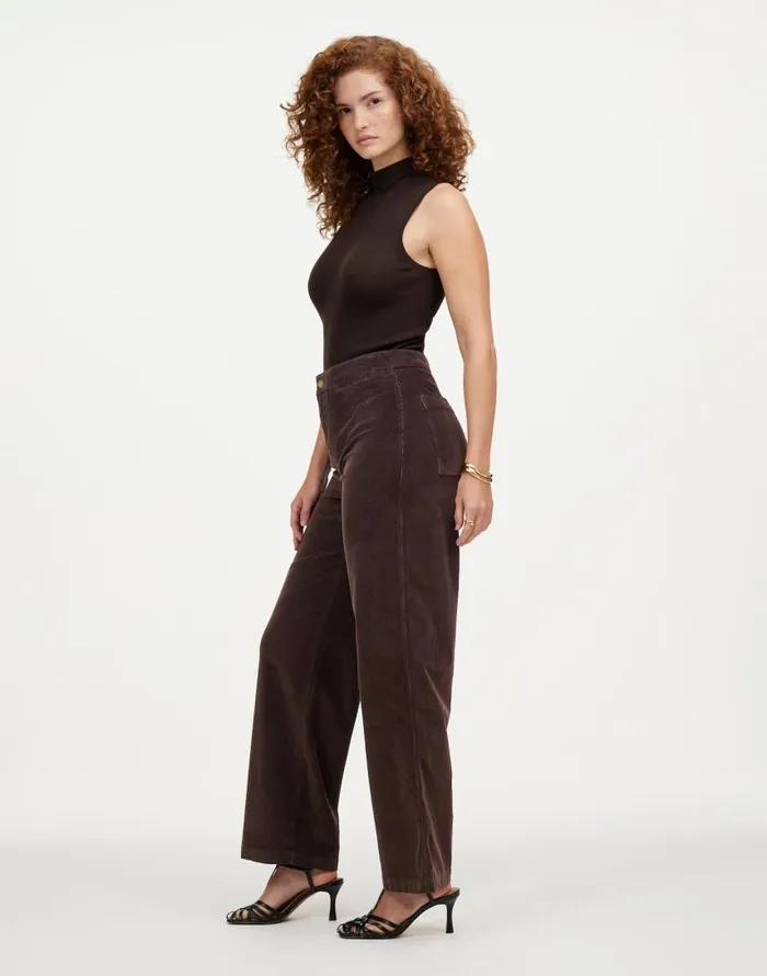 Pants Women Madewell The Curvy Emmett WideLeg Pant In Corduroy Welt Pocket Edition Dark Carob