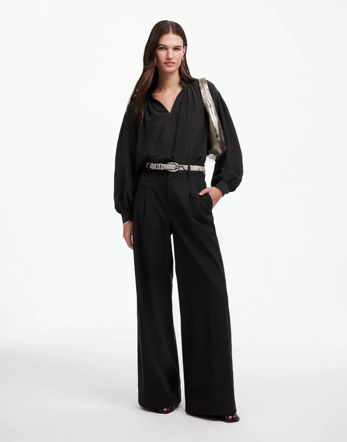 Pants Women Madewell The Harlow SuperwideLeg Trouser In Flannel Black