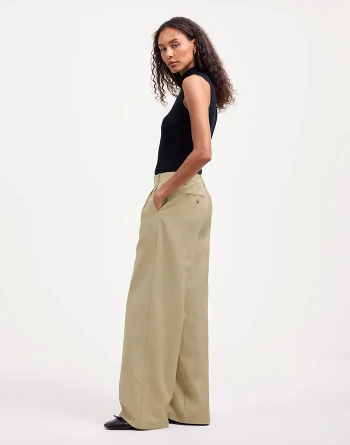Pants Women Madewell The Harlow WideLeg Pant In Drapey Twill Vintage Khaki