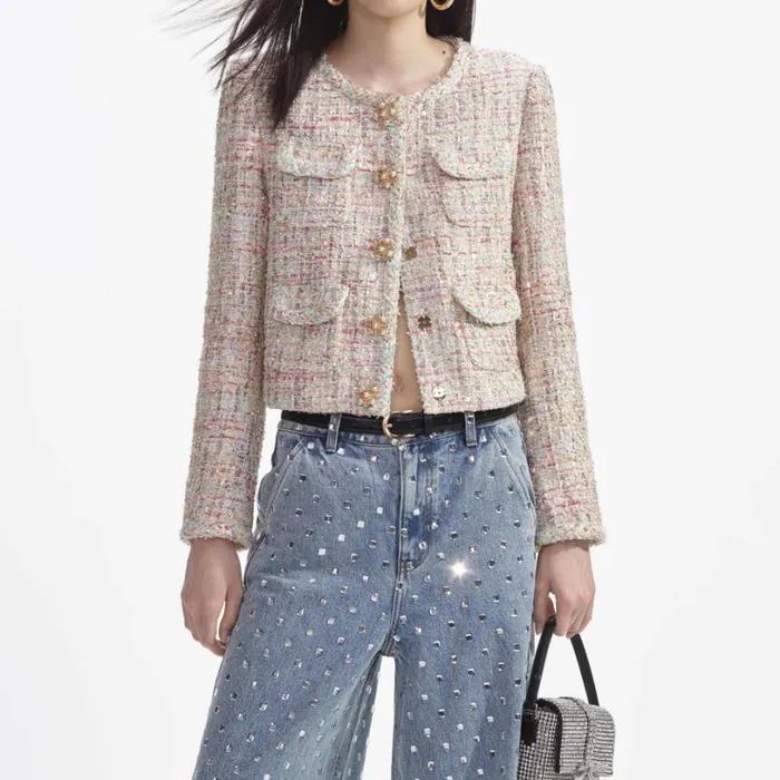 Pastel Boucle Boxy Jacket Women Self Portrait Outerwear