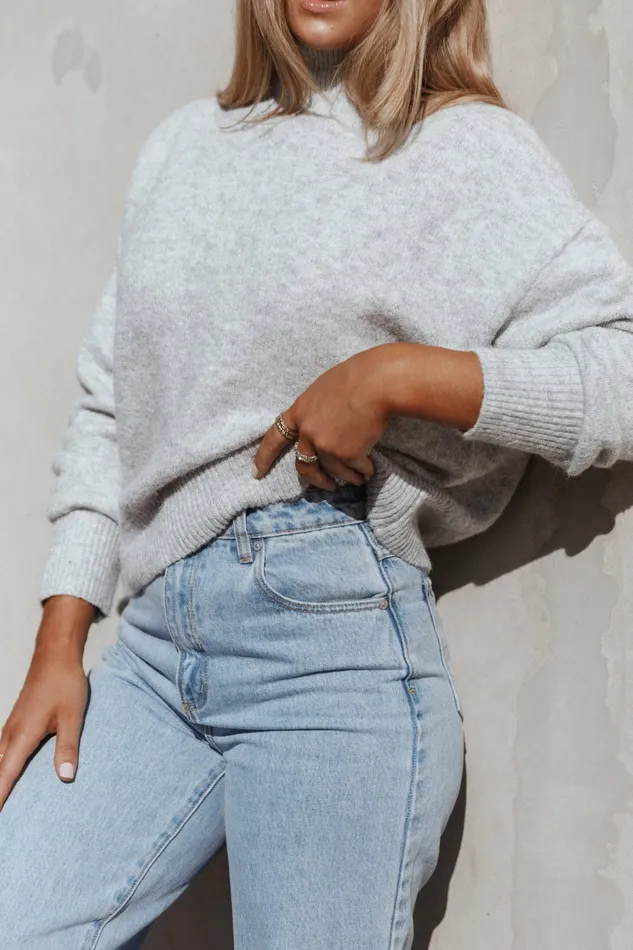 Petal and Pup Brianna Mockneck Knit Sweater Heather Grey Women Sweaters