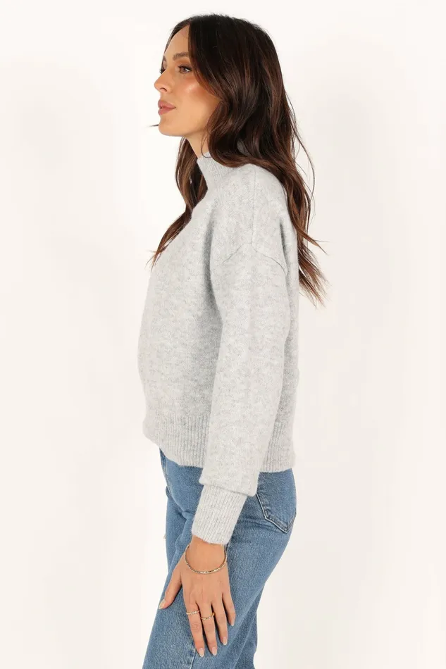Petal and Pup Brianna Mockneck Knit Sweater Heather Grey Women Sweaters