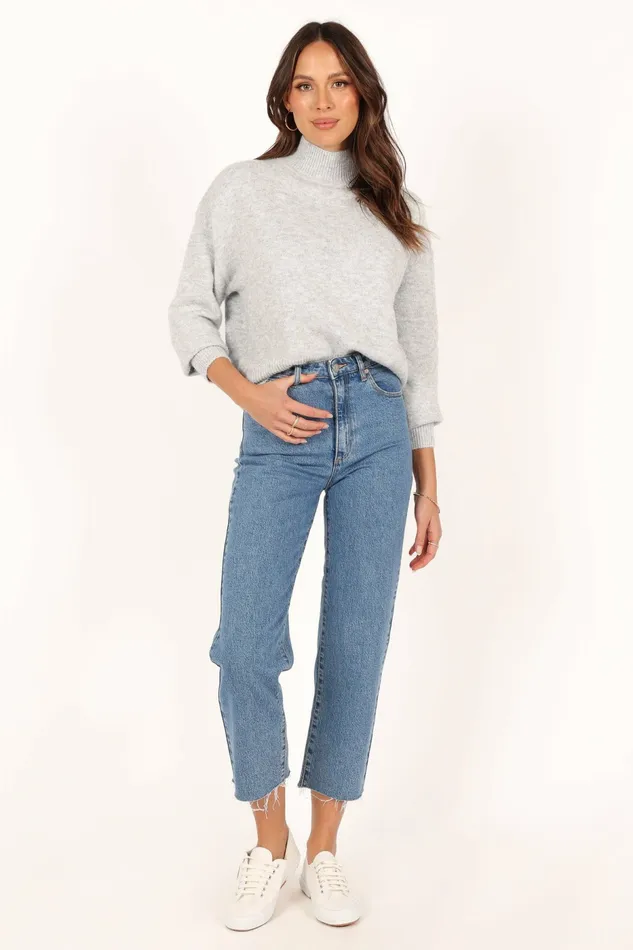 Petal and Pup Brianna Mockneck Knit Sweater Heather Grey Women Sweaters