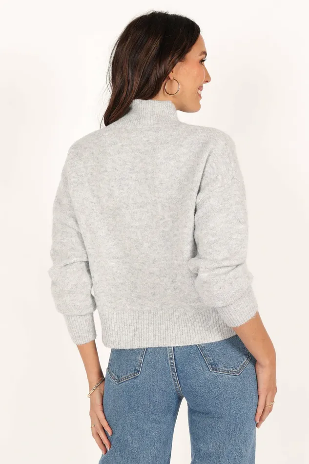 Petal and Pup Brianna Mockneck Knit Sweater Heather Grey Women Sweaters