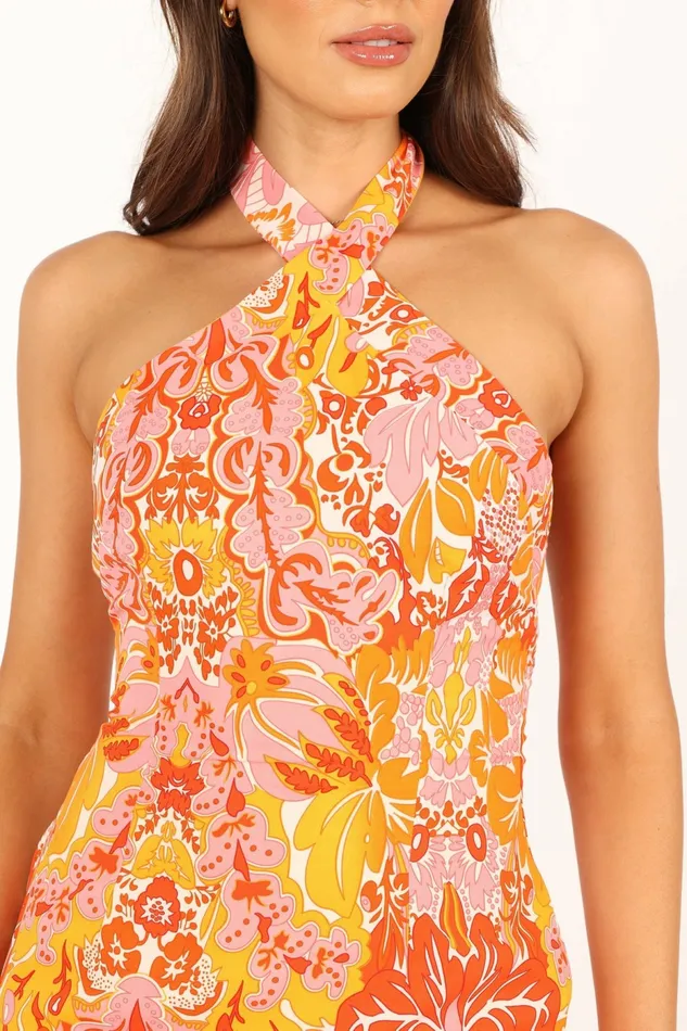 Petal and Pup Elyse Halterneck Mini Dress Pink Orange Women Floral Dresses