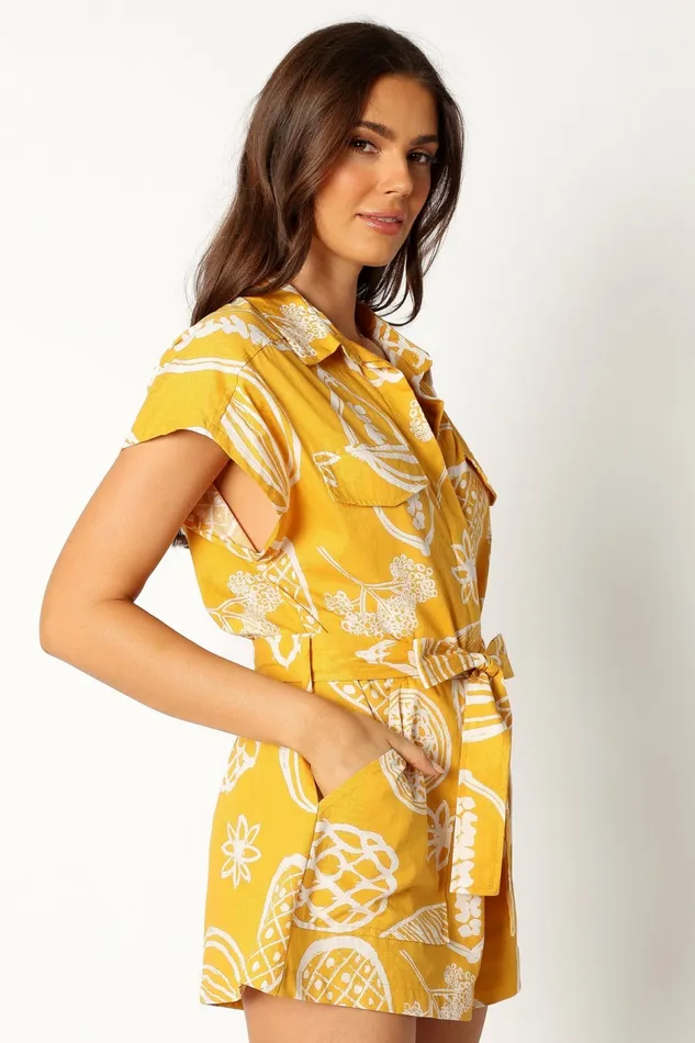Petal and Pup Georgina Tie Waist Romper Yellow Women Jumpsuits and Rompers