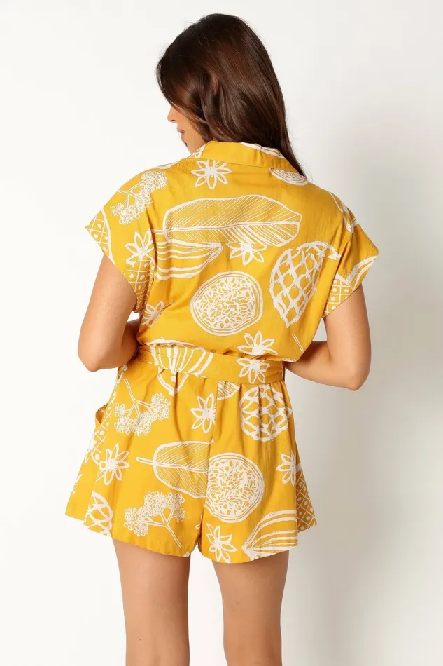 Petal and Pup Georgina Tie Waist Romper Yellow Women Jumpsuits and Rompers