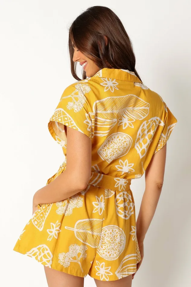Petal and Pup Georgina Tie Waist Romper Yellow Women Jumpsuits and Rompers