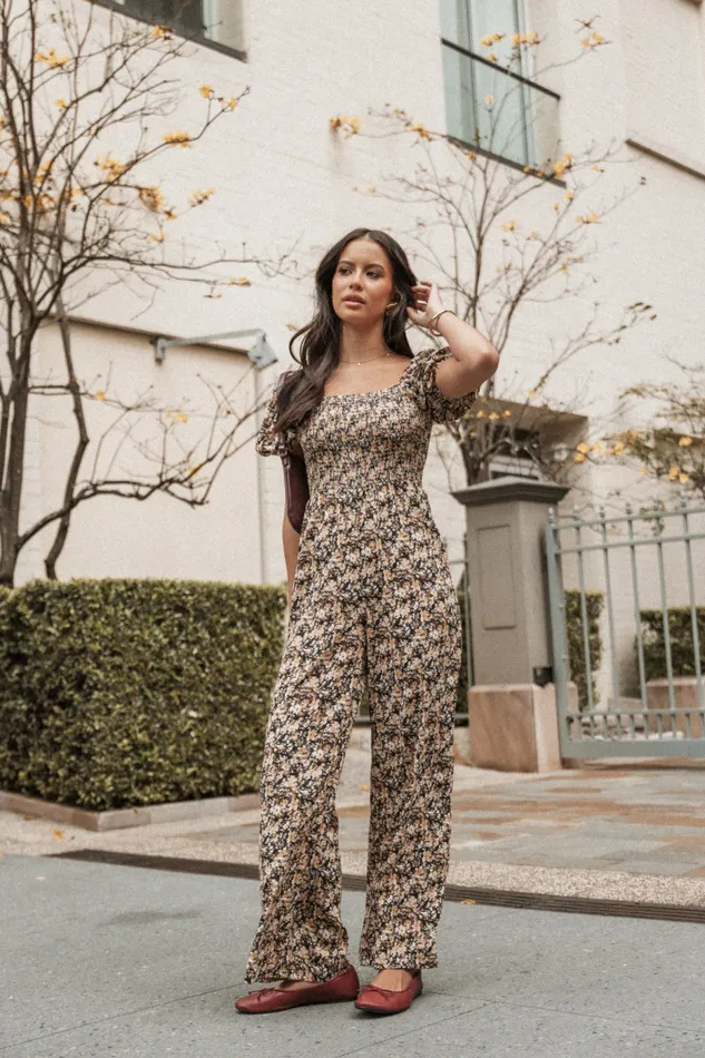 Petal and Pup Jolene Jumpsuit Black Ditsy Floral Women Jumpsuits and Rompers