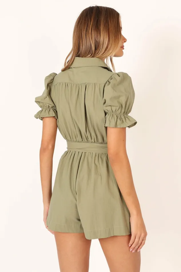 Petal and Pup Jumpsuits and Rompers Women Riley Waist Tie Romper Olive
