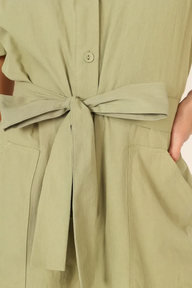 Petal and Pup Jumpsuits and Rompers Women Riley Waist Tie Romper Olive