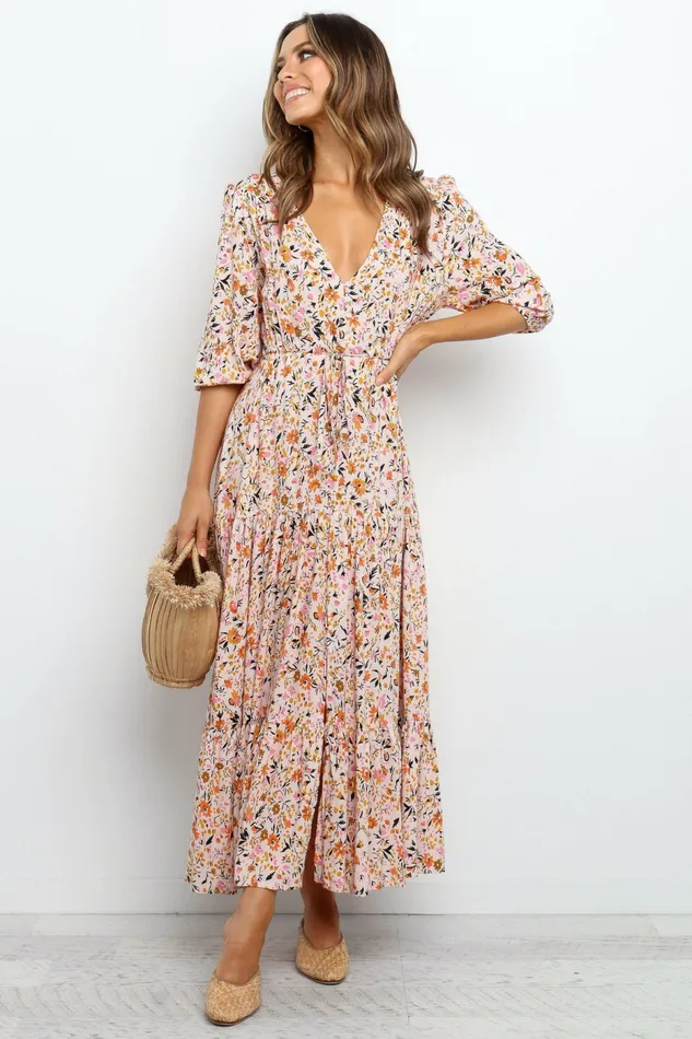 Petal and Pup Kelda Dress Beige Women Floral Dresses