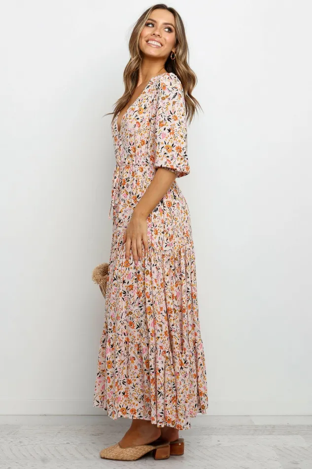 Petal and Pup Kelda Dress Beige Women Floral Dresses