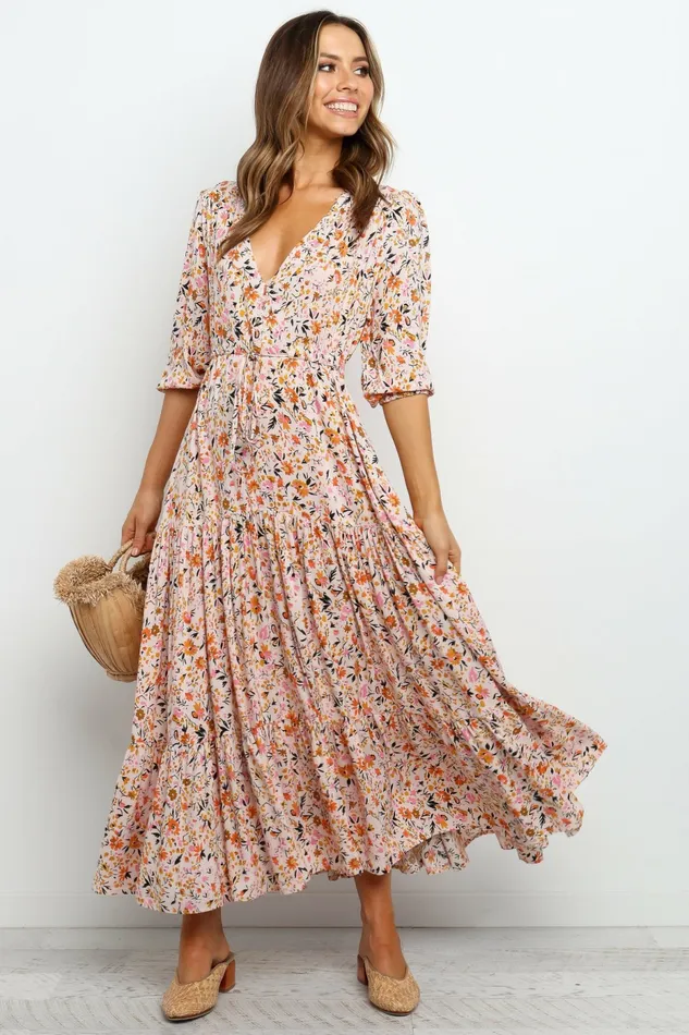 Petal and Pup Kelda Dress Beige Women Floral Dresses