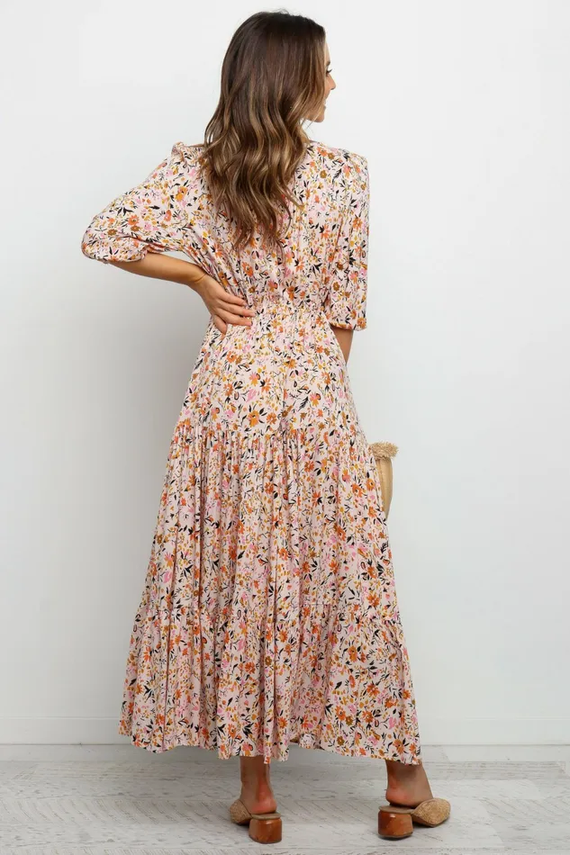 Petal and Pup Kelda Dress Beige Women Floral Dresses