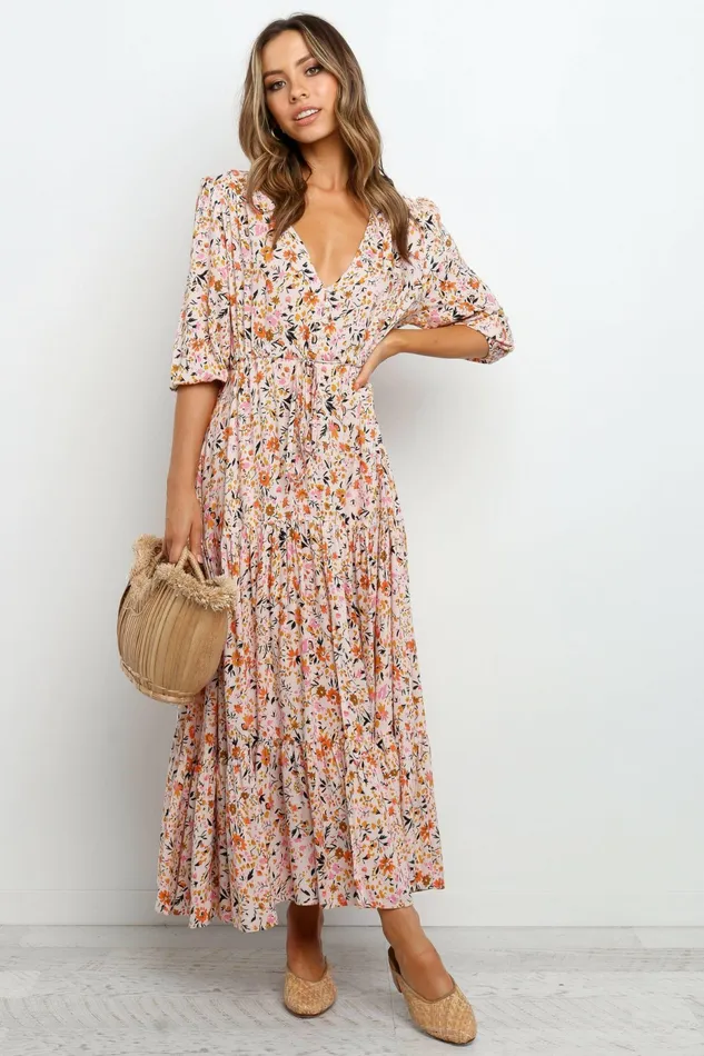 Petal and Pup Kelda Dress Beige Women Floral Dresses