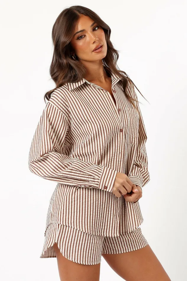 Petal and Pup Kennie Shorts Brown Stripe Women Matching Sets