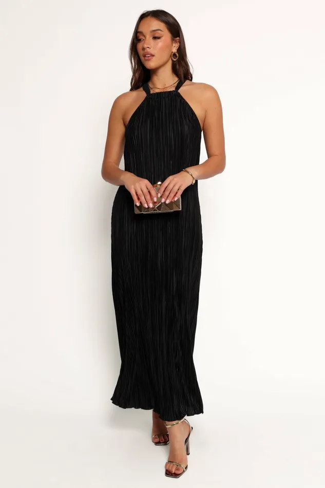 Petal and Pup Melody Plisse Halter Maxi Dress Black Women Fall Dresses