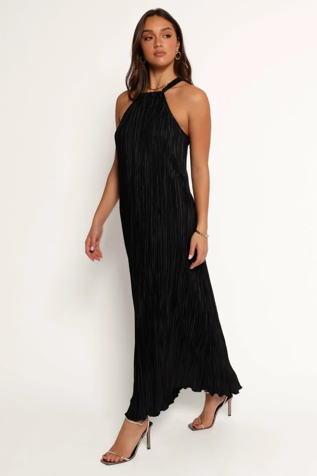 Petal and Pup Melody Plisse Halter Maxi Dress Black Women Fall Dresses