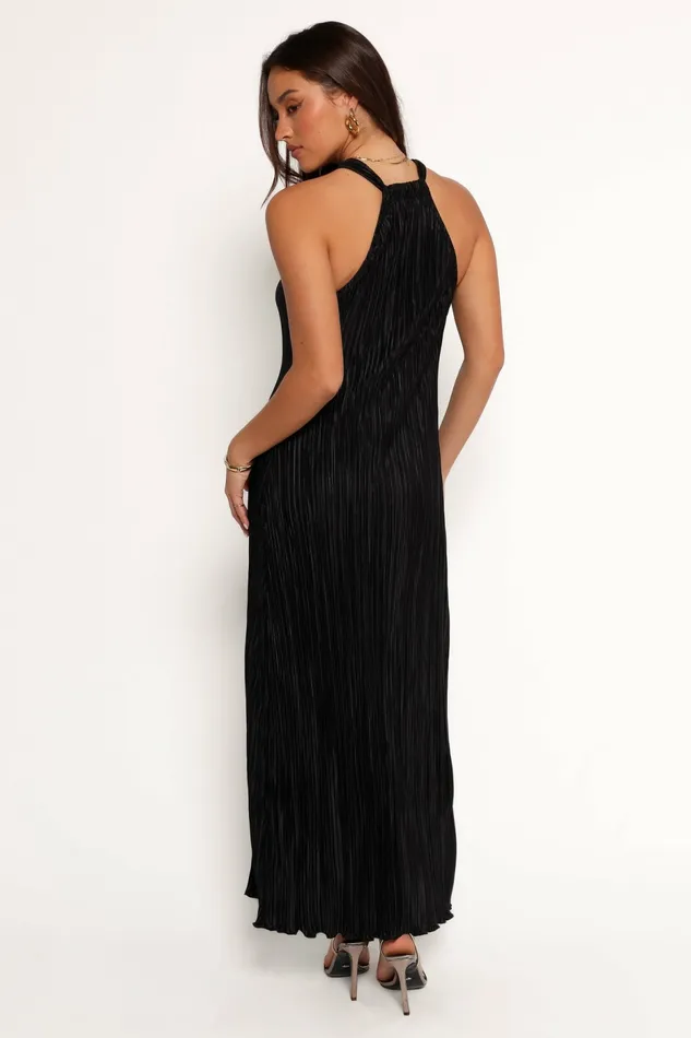 Petal and Pup Melody Plisse Halter Maxi Dress Black Women Fall Dresses