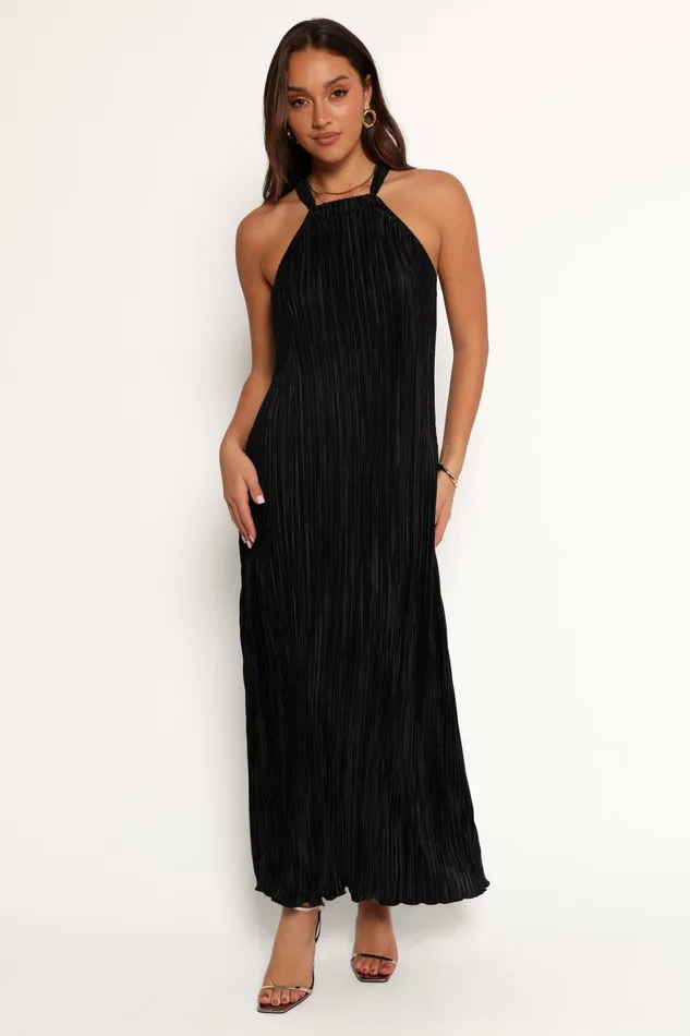 Petal and Pup Melody Plisse Halter Maxi Dress Black Women Fall Dresses