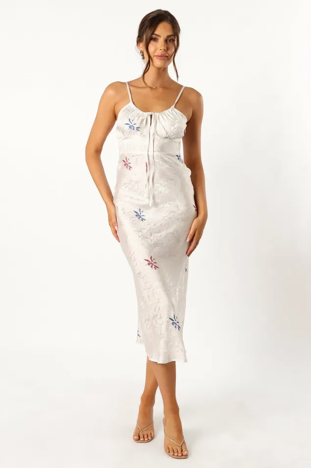 Petal and Pup Rosa Midi Dress White Women Satin Dresses