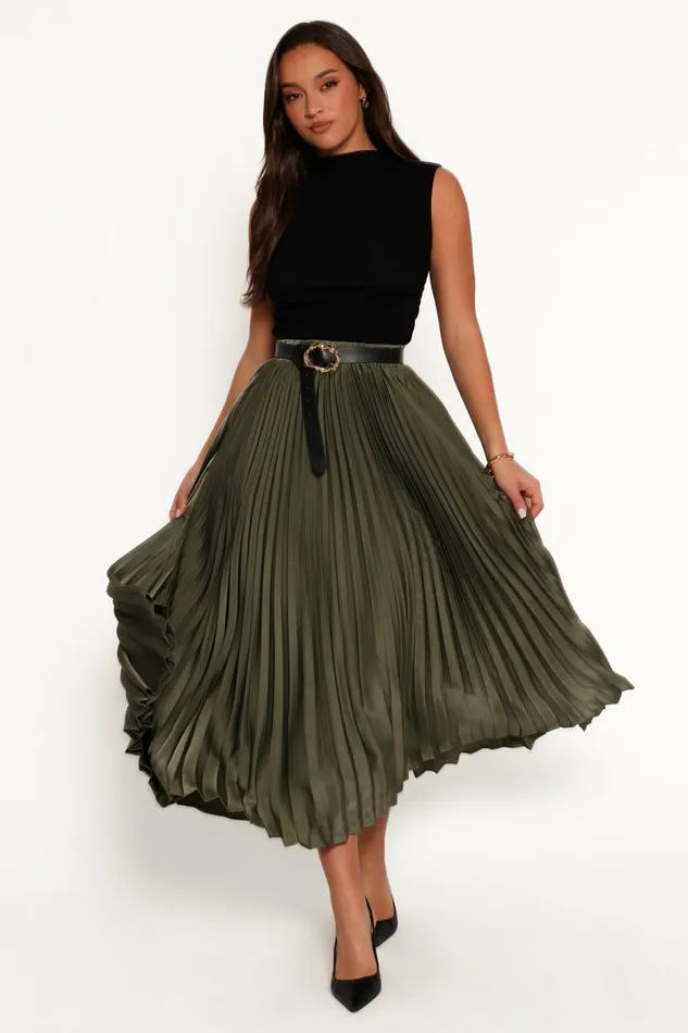 Petal and Pup Skirts Women Polina Pleated Maxi Skirt Olive