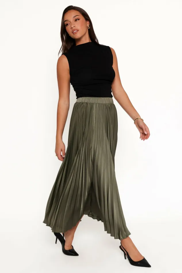 Petal and Pup Skirts Women Polina Pleated Maxi Skirt Olive
