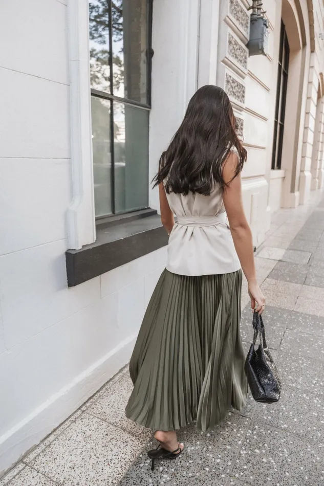 Petal and Pup Skirts Women Polina Pleated Maxi Skirt Olive