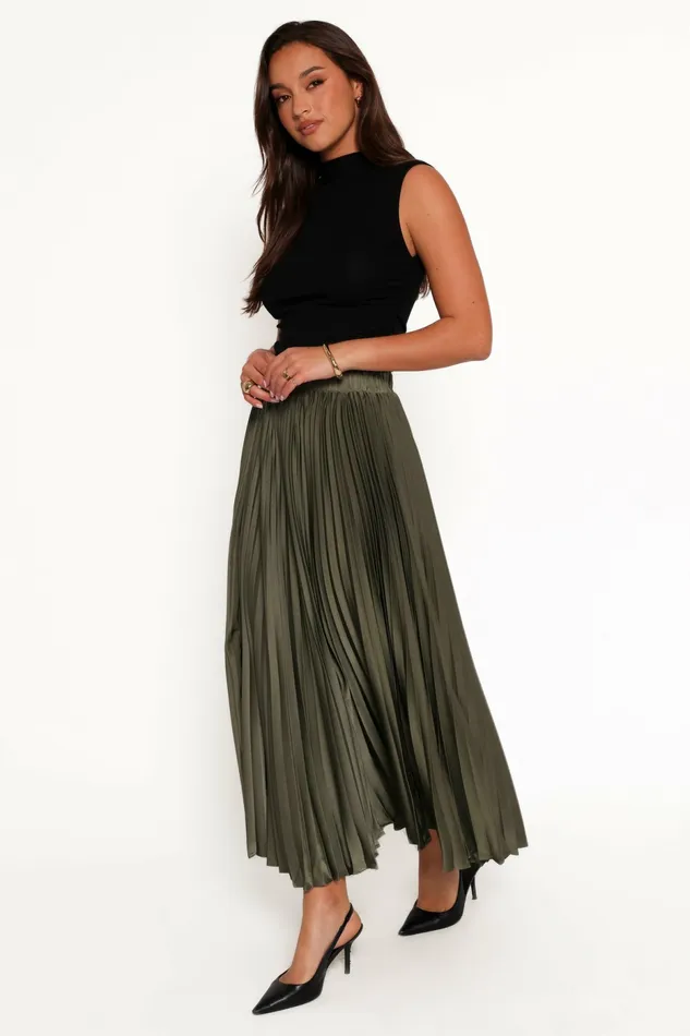 Petal and Pup Skirts Women Polina Pleated Maxi Skirt Olive